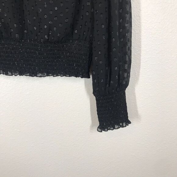 Laundry By Shelli Segal Women's Black Dot Blouse Size Medium Long Sleeve Ruffle - Picture 4 of 10